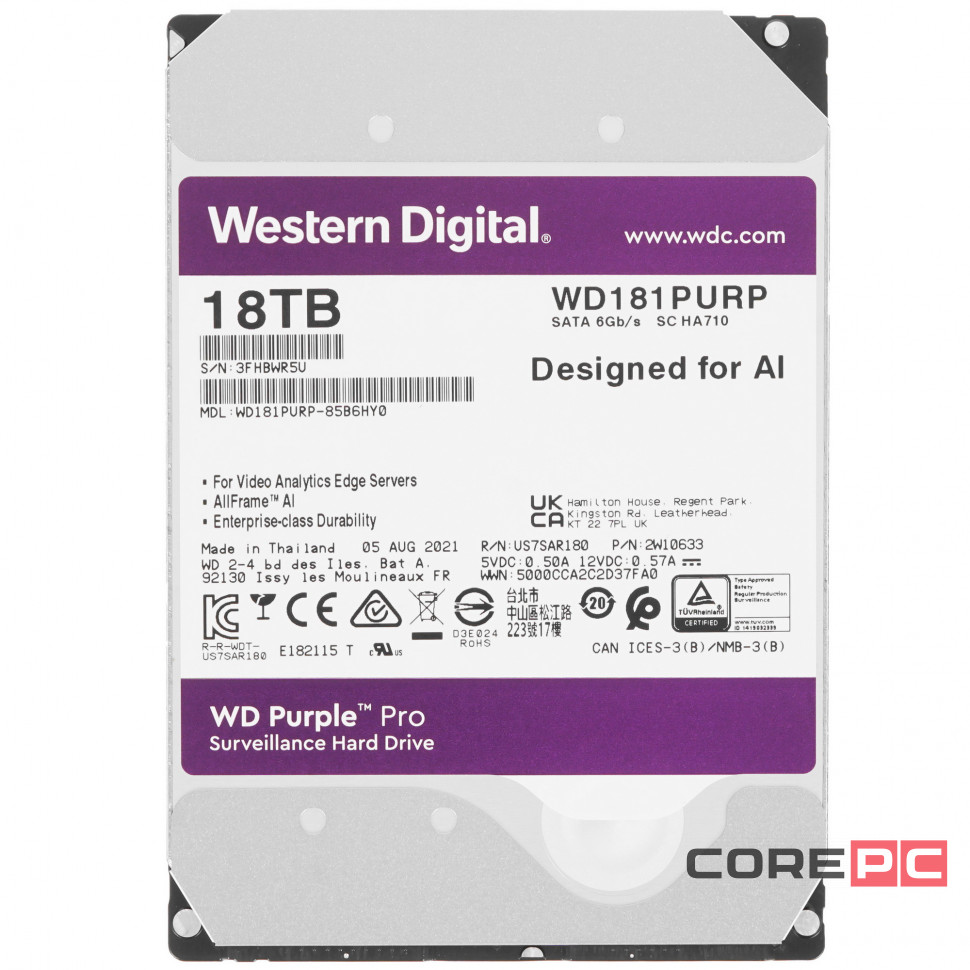 Жесткий диск Western Digital 18000 Gb Purple (WD181PURP)