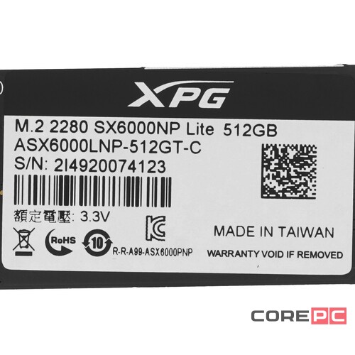 Твердотельный накопитель ADATA 512 Gb SX6000 LITE ASX6000LNP-512GT-C XPG
