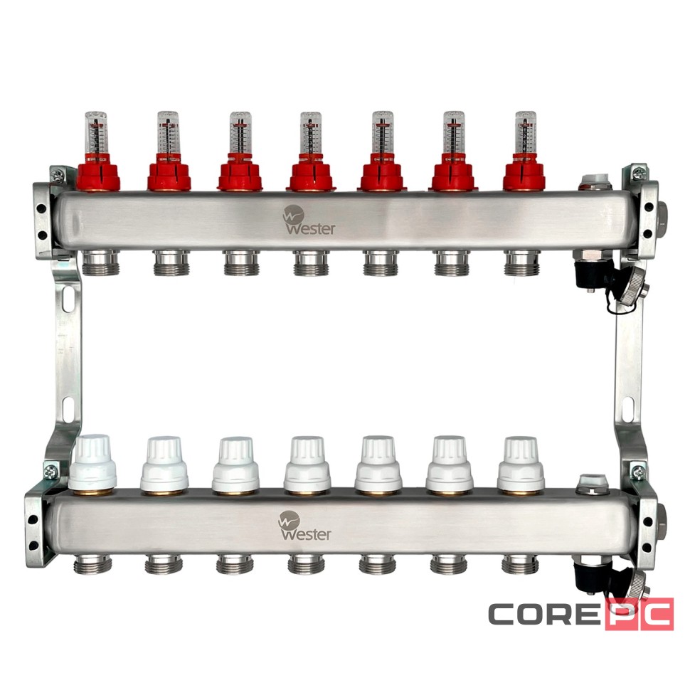 Коллектор Wester нерж. 1quot;-3/4 в сборе с расходомерами на 7 выходов, MUFS7134