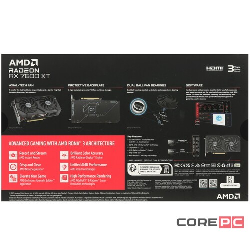 Видеокарта ASUS (DUAL-RX7600XT-O16G) Radeon RX 7600 XT 16GB DUAL OC 90YV0K21-M0NA00