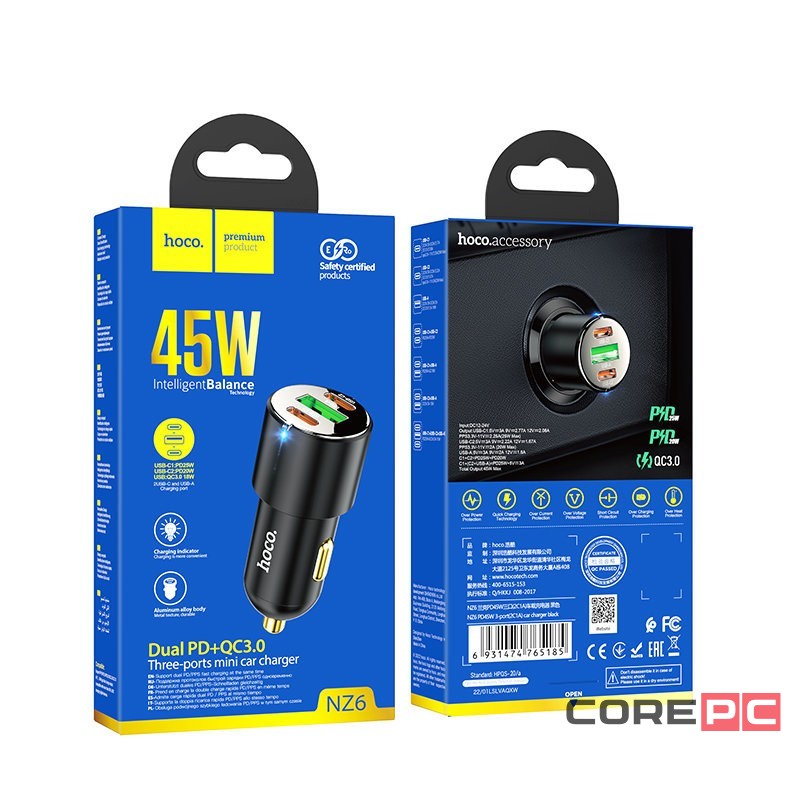 Автомобильное заряд. устр. Hoco NZ6 1USB/2C 18W/25W черное