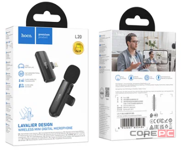 Беспроводной микрофон Hoco L20 петличка/Lightning черный
