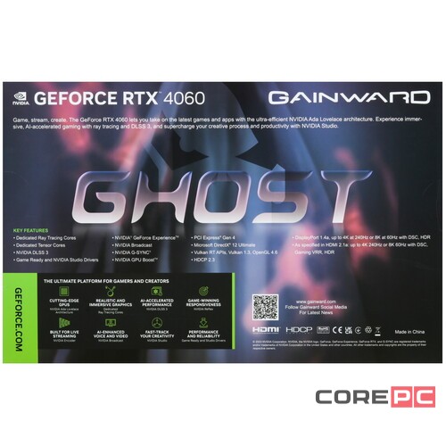 Видеокарта GAINWARD (NE64060T19P1-1070B) GeForce RTX 4060 8GB GHOST OC