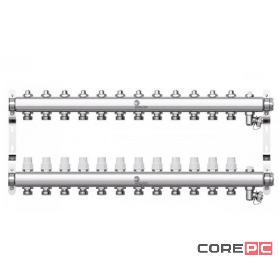 Коллектор Wester нерж. 1quot;-3/4 в сборе на 12 выходов с 2 заглушками, W903.12