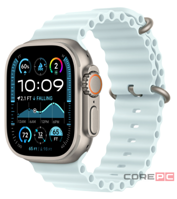 Apple Watch Ultra 2 (2024) 49mm Natural Titanium Case with Ice Blue Ocean Band (One Size)