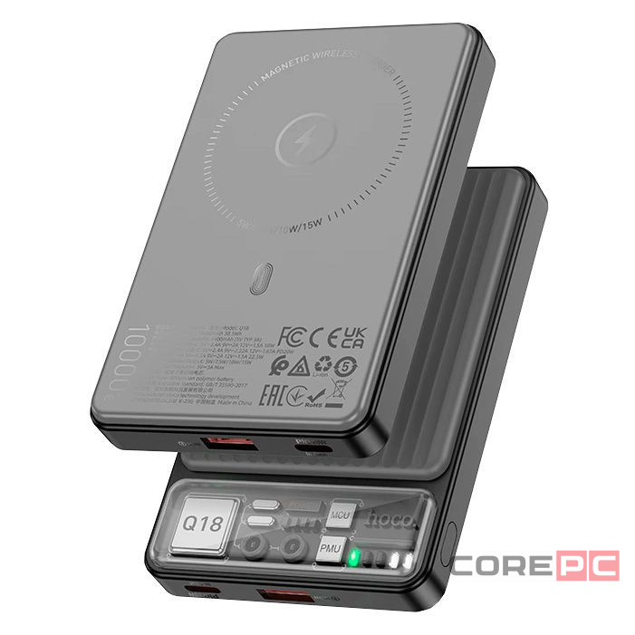 Внешний аккумулятор Hoco Q18 Tourer Magnetic Wireless Charging 10000 mAh 15W USB/Type-C (черный)