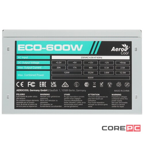 Блок питания Aerocool 600W ECO-600W