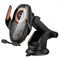Держатель c беспроводной зарядкой на торпеду Hoco HW34 15W с зажимом черный