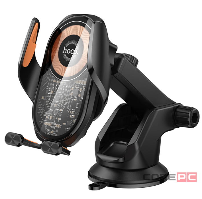 Держатель c беспроводной зарядкой на торпеду Hoco HW34 15W с зажимом черный