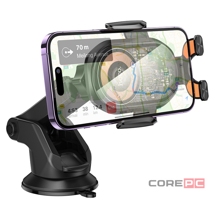 Держатель c беспроводной зарядкой на торпеду Hoco HW34 15W с зажимом черный