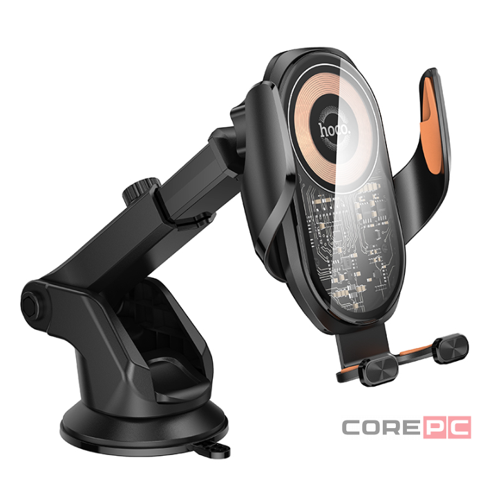 Держатель c беспроводной зарядкой на торпеду Hoco HW34 15W с зажимом черный