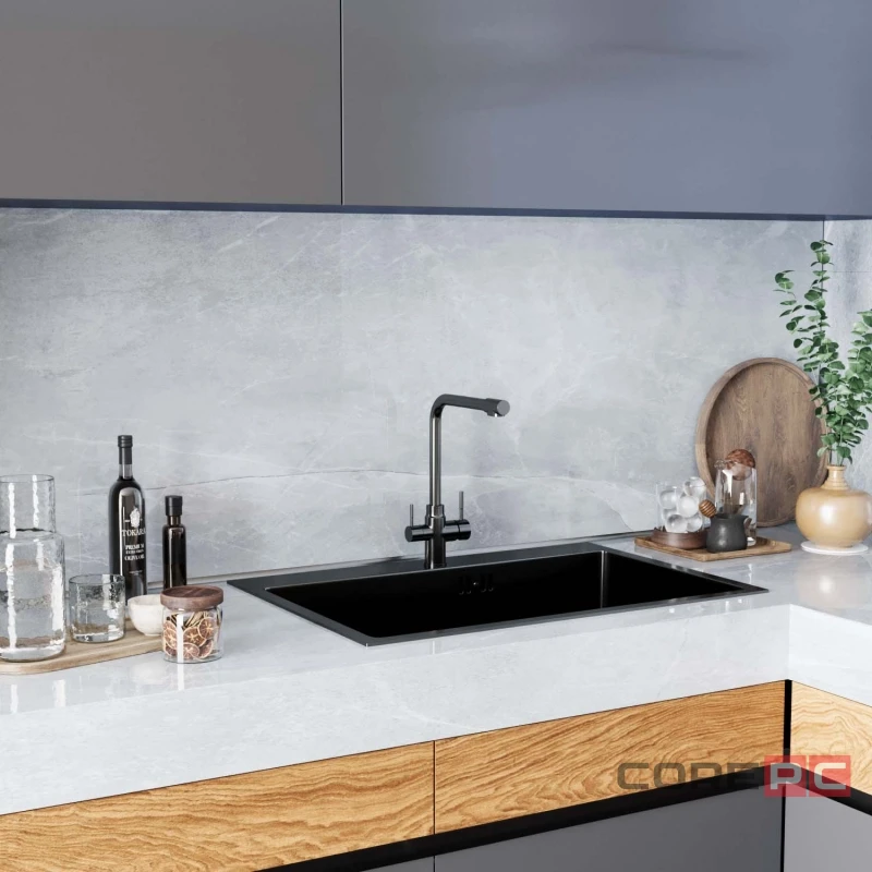 Смеситель для кухни MIXLINE МЛНС-0320Г/MLSS-0320BL, рычажное управление, цвет черный графит