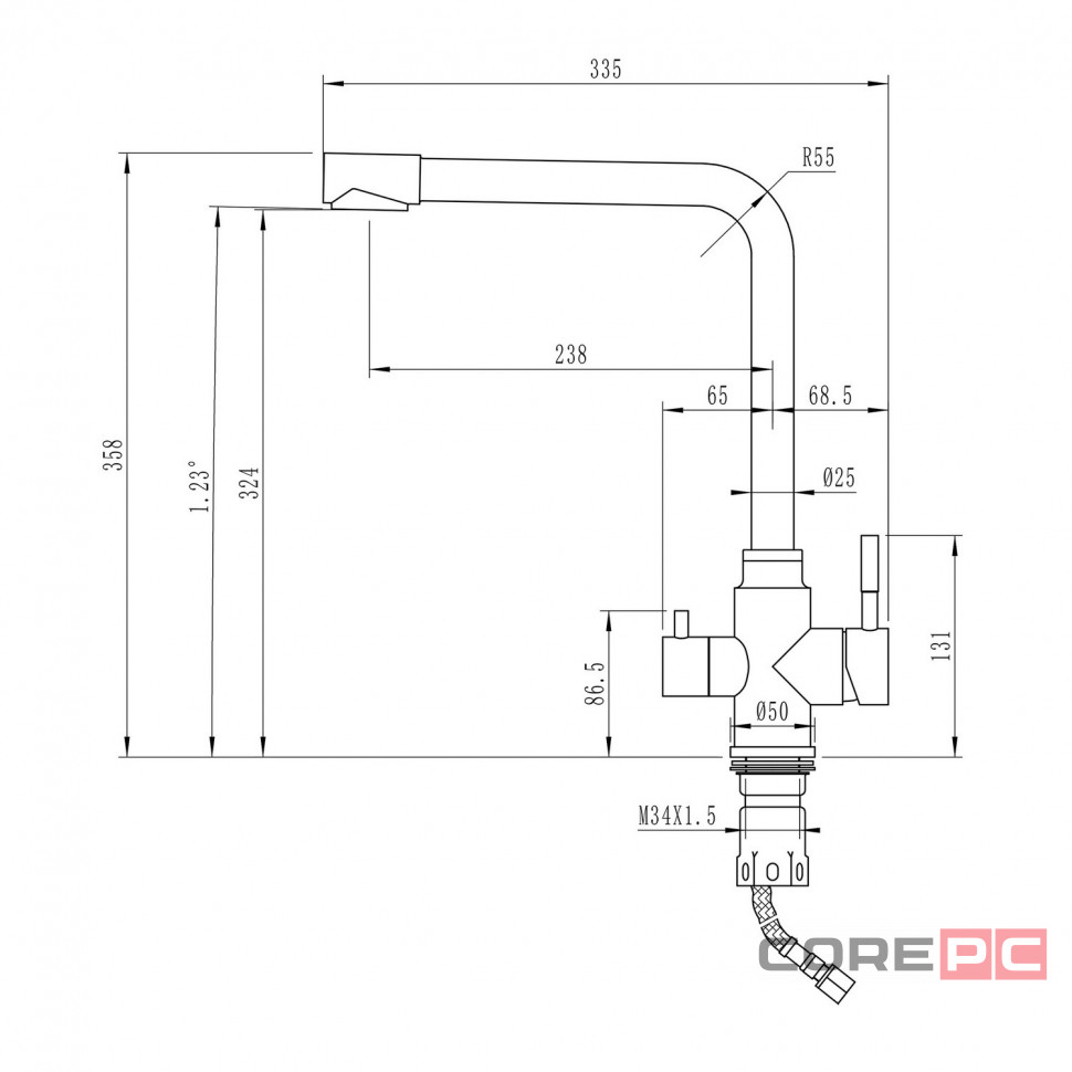 Смеситель для кухни MIXLINE МЛНС-0320Г/MLSS-0320BL, рычажное управление, цвет черный графит